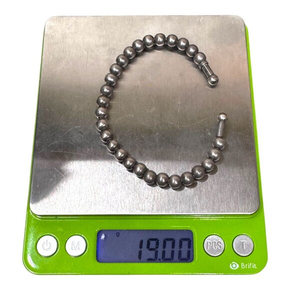 Vintage Mexico Ball Bead Sterling Silver 925 Beaded Bracelet Cuff 7.5" Modernist - Picture 7 of 7